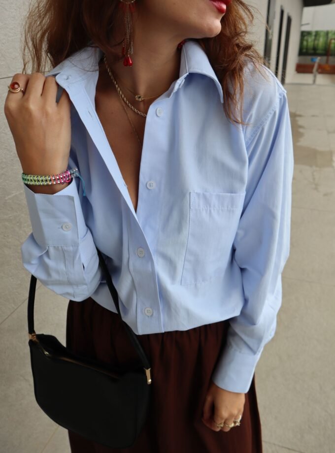 Asteria Mavi Keten Kadın Gömlek